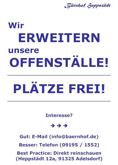 Neue Offenställe, Plätze frei